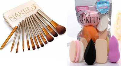 grasp Makeup Brushes Set of 12 Pieces and 6 Pcs Family pack of Sponge Blender Puff