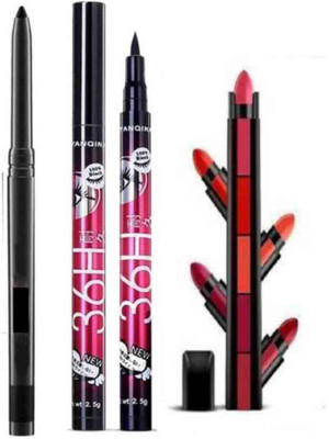 FRIPPE Matte 5 in 1 Lipstick WITH 36H Waterproof Eyeliner with kajal pack of 3(3 Items in the set)