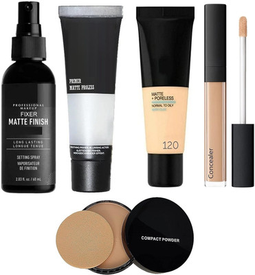 FRIPPE 5In1Combo Kit-Premium Foundation+Makeup Fixer+Matte Primer+Concealer+Compact(5 Items in the set)