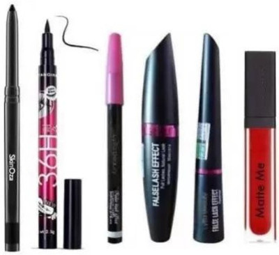 swenky 3in1 Kajal, Mascara ,Eyeliner + eyeliner + Liquid Matte Red lipstick