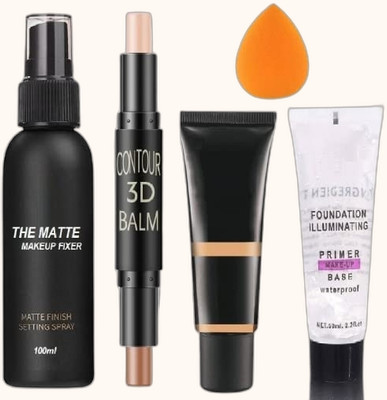 Sarbeau 3D Contour Stick,Matte Fixer Spray,Makeup Primer, Foundation 2 Blenders Max_22(Pack of 5)