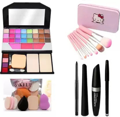 Ashav Huda Beauty 6155 Make Up kit & Make Up Brushes & 6 in 1 Puff & 3 IN 1 & Kajal(Pack of 7)