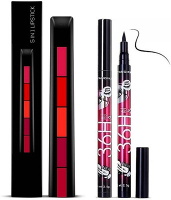 RVLIPS 5 (5 in 1 Lipstick), 7.5g (Multicolor, 7.5 g) & 36 hours waterproof eyeliner(5 Items in the set)