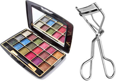 FOZZBY 18 Colors Eyeshadow Palete Mate Rainbow ShimmerPigmentation +1 Eye Lashes Curler(Pack of 2)