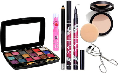 lately eyeshadow with waterproof eyeliner eyebrow pencil compact curler & color changing lip balm(7 Items in the set)