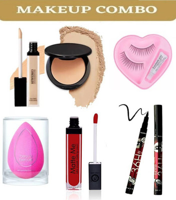 FRIPPE Compact Powder & Makeup Puff & Concealer & Eye Liner & Eye Lash & Red Lipistick(4 Items in the set)