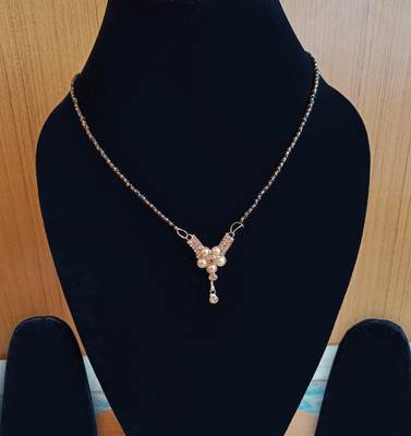 RosaStella Gold Plated Black Beaded Chain Pendant Traditional Mangalsutra for Women Alloy Mangalsutra