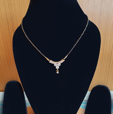 RosaStella Gold Plated Black Beaded Chain Pendant Traditional Mangalsutra for Women Alloy Mangalsutra