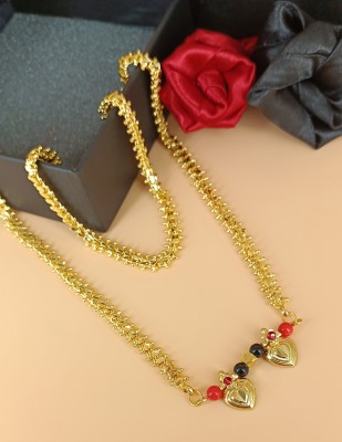 JIPPA Handcrafted Beaded Necklace with Gold-Toned Pendant, Black and GOLD Metal Mangalsutra