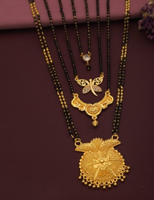 verent VERENT, TRADITIONAL GOLD PLATED BLACK BEADS ONE 26 INCH & THREE 18 INCH Brass Mangalsutra