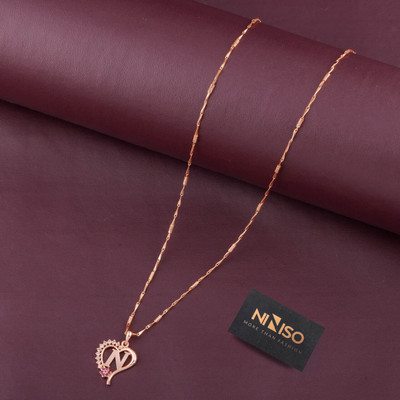 NINISO Heart Shape Alphabet Letter N Rhodium Cubic Zirconia Alloy Pendant Set