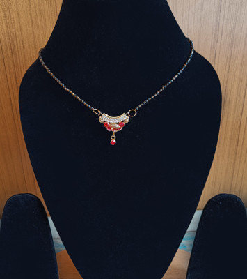 RosaStella Gold Plated Black Beaded Chain Pendant Traditional Mangalsutra for Women Alloy Mangalsutra