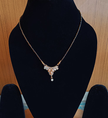 RosaStella Gold Plated Black Beaded Chain Pendant Traditional Mangalsutra for Women Alloy Mangalsutra