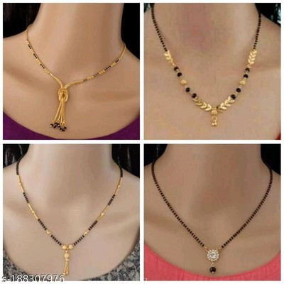 Bhumi Jewels Bhumi09 Pack of 4 Black Beads Mangalsutra For Women Stylish Brass Mangalsutra