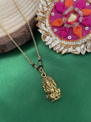 Digital Dress Room Ganesha Pendant Mangalsutra Designs Gold Plated Black Beads Single Line Chain Brass Mangalsutra