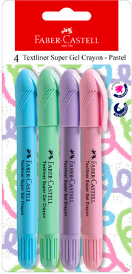 FABER-CASTELL 4 TEXTLINER SUPER GEL CRAYON - PASTEL(Set of 4, PASTEL BLUE, PASTEL PINK, PASTEL PURPLE, PASTEL TOURQUOISE)