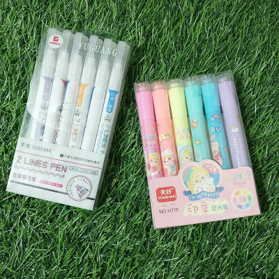 HARDSOSH 2 Liner Pen and Cute Roller Stamp + Highlighter(Set of 12, Multicolor)