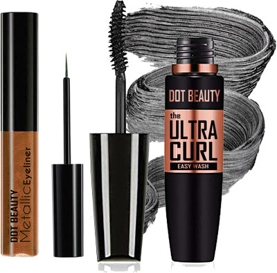 Dot Beauty Ultra curl Easy Wash Black Mascara With Brown Eyeliner Combo 6.5 ml(Brown)