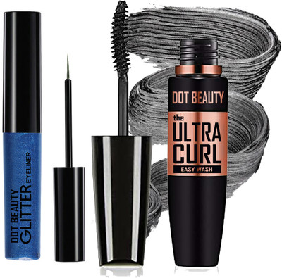 Dot Beauty Ultra curl Easy Wash Black Mascara With Blue Eyeliner Combo 6.5 ml(Blue)