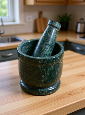 Chitrakshi Black marble mortar and pestle set (Imported Premium quality)/stone grinder/khara/khalbatta/imam Dasta/ohkli musal/idi kallu/okhli masher for kitchen (4X4 Inch, Marble Masher(Pack of 1)