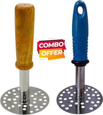 Finner Combo Offer – Stainless Steel Potato Masher Set (Wooden & Plastic Handle). Stainless Steel Masher(Pack of 2)