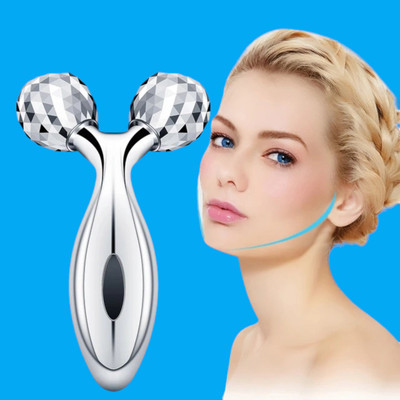 FlyTouch 3D Microcurrent V Face Lifting Face Massager Body 3D Face Massage Roller Face Massager Y Shape Lifting 3D Slimmer Rotate V Firming Mini 3D Roller Massager(Silver)