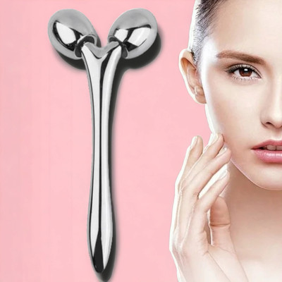FlyTouch 3DManual Massager Y Shape for Face Body Slimming Skin Tighten Wrinkle Remover 3D Acupressure Y Shape Aluminium Roller Manua Lifting Wrinkle Remover Relaxation Massager(Silver)