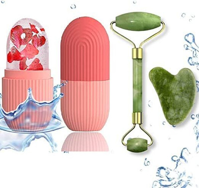 R FASHION Ice Roller, Face Stone Roller Massager with Gua Sha Stone Set Facial Roller and Natural Stone Jade Roller For Skin Eye Neck Body Ice Cube Roller Women Men Massager(Multicolor)