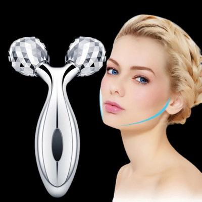 FlyTouch Face Massager Y Shape Lifting 3D Slimmer Rotate V Firming Mini 3D Roller 3D Magnetic Face Roller 360 Dregrees Face Massage Roller Facial Massager Massager(Silver)
