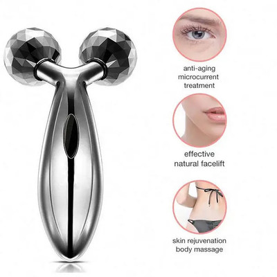FlyTouch 3D Manual face Roller Massage For Relaxation& Tightening/Manual face Roller 3D Massager Thin Face Full Body Shape Wrinkle Removal Double Chin Slim Massager Massager(Silver)