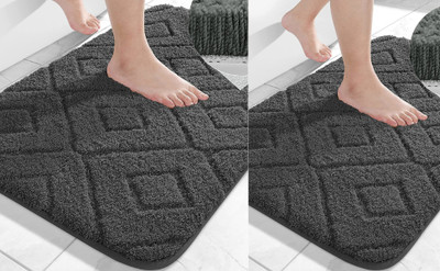 Slayy with Style Microfiber Door Mat(Grey, Large, Pack of 2)