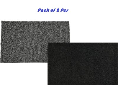 Gangji Rubber, PVC (Polyvinyl Chloride) Door Mat(White Black Mix, Black Plain, Medium, Pack of 2)