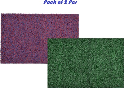 Gangji Rubber, PVC (Polyvinyl Chloride) Door Mat(Green Black Mix, Red Blue Mix, Medium, Pack of 2)