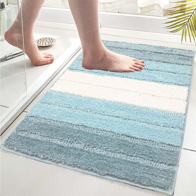 Roseate Microfiber Bathroom Mat(Blue, Large)