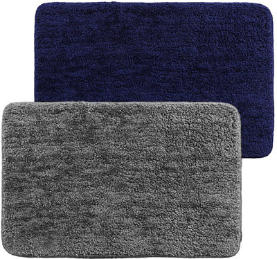 Slayy with Style Microfiber, PP (Polypropylene) Floor Mat(Grey & Blue, Medium, Pack of 2)