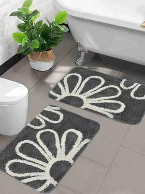 MbsHandlloom Microfiber Door & Floor Mat(Grey, Pack of 2, Small)