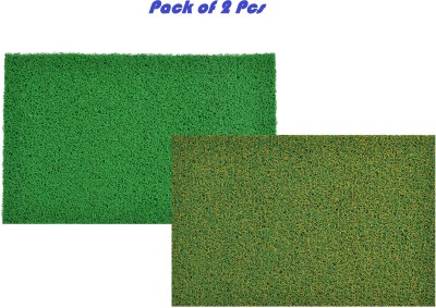 Gangji Rubber, PVC (Polyvinyl Chloride) Door Mat(Green Plain, Green Yellow Mix, Medium, Pack of 2)