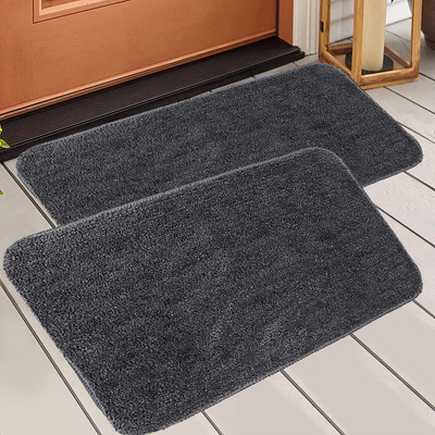 Slayy with Style Microfiber Door Mat(Grey, Medium, Pack of 2)