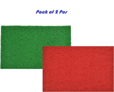 Gangji Rubber, PVC (Polyvinyl Chloride) Door Mat(Green, Red, Medium, Pack of 2)