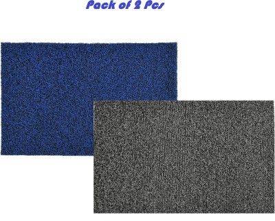 Gangji Rubber, PVC (Polyvinyl Chloride) Door Mat(Blue Black Mix, White Black Mix, Medium, Pack of 2)