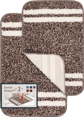 Enrich Homes Microfiber Floor Mat(Brown & White, Pack of 2, Medium)