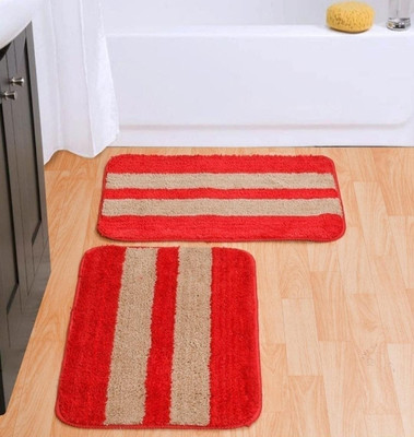 TrendyHouse Microfiber Floor Mat(Red & Beige, Medium)