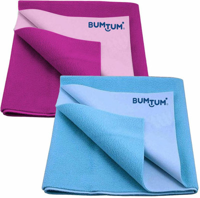 BUMTUM Cotton, Fleece Baby Bed Protecting Mat(Grape + Aqua Blue, Pack of 2, Medium)