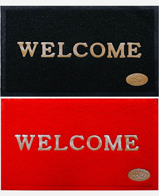 Aksh Creation Rubber Door Mat(Black, Red, Pack of 2, Medium)