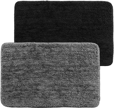 Slayy with Style Microfiber, PP (Polypropylene) Floor Mat(Grey & Black, Medium, Pack of 2)