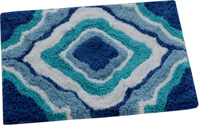 AAZEEM Cotton Door Mat(Blue, Medium)