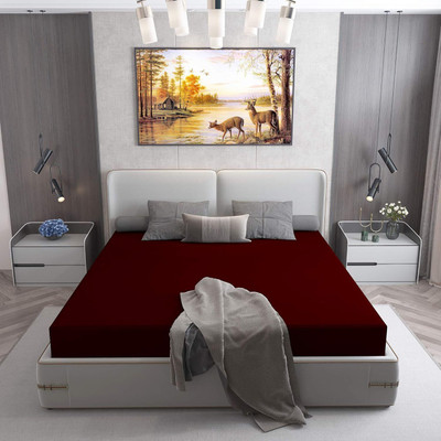 AGS ACTIVE Cotton Double Fitted (Elastic) 220 TC Solid Bedsheet(Pack of 1, Maroon)