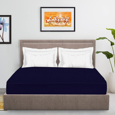 AGS ACTIVE Cotton Double Fitted (Elastic) 220 TC Solid Bedsheet(Pack of 1, Blue)