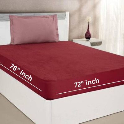 CROSPO King Size Fitted Terry Cotton Breathable, Stretchable, Waterproof Mattress Cover(Maroon)