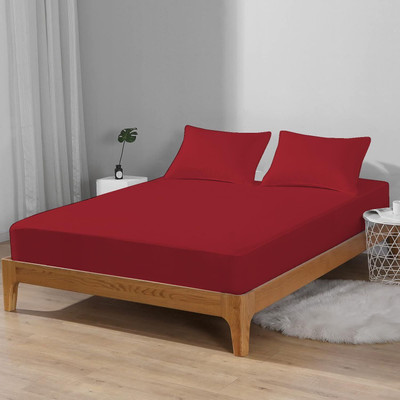 AGS ACTIVE Cotton King Fitted (Elastic) 220 TC Solid Bedsheet(Pack of 1, Red)